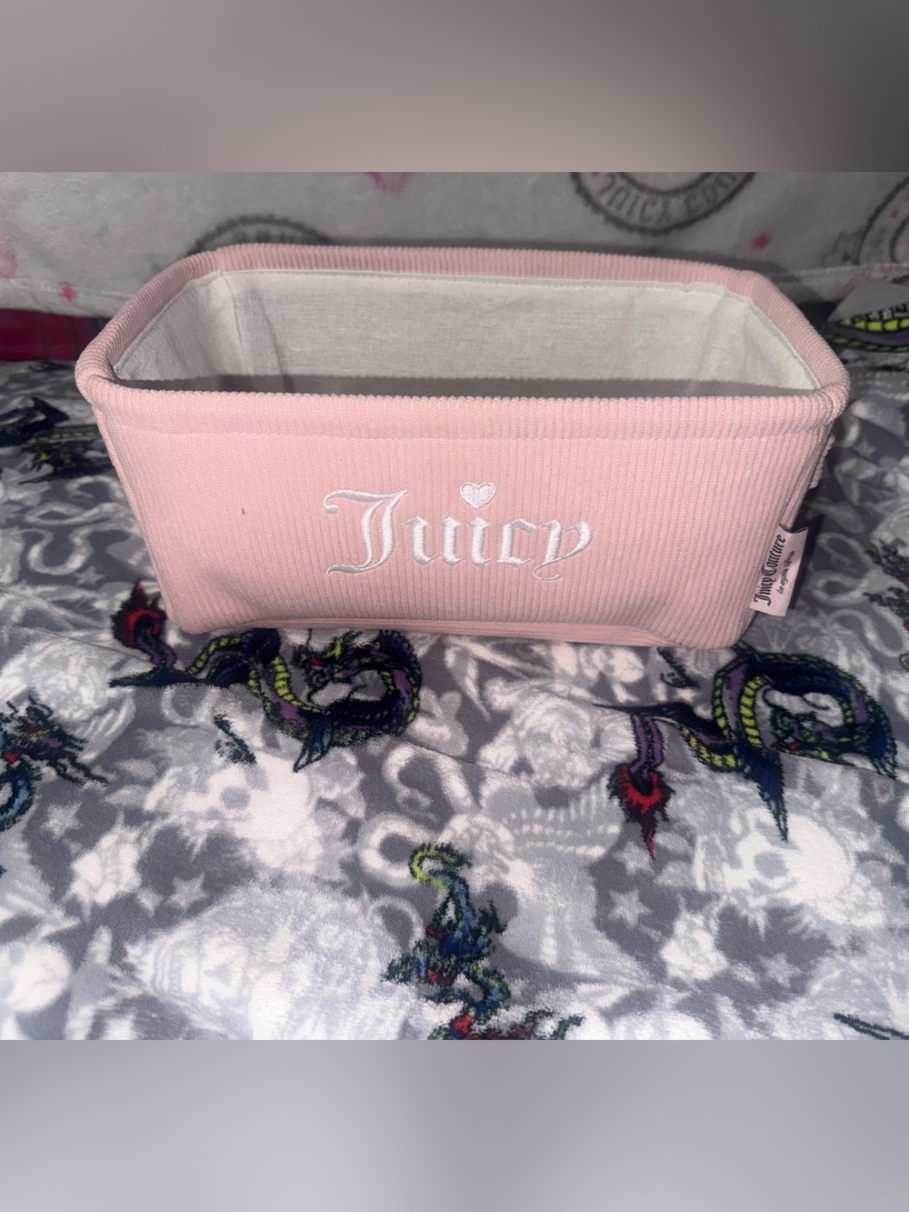 Juicy Couture Blush Pink Corduroy Storage Bin Basket